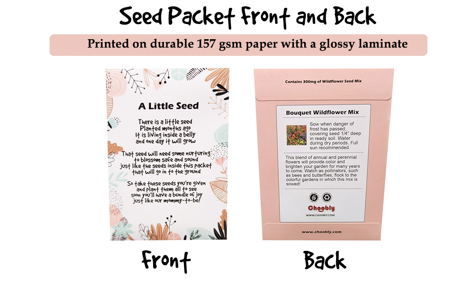 Dusty Pink Choobly Baby Shower Seed Packets