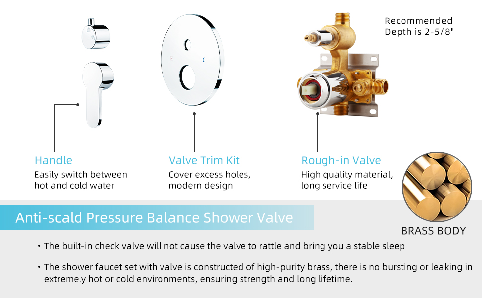 EMBATHER Shower Faucets Sets Complete, 3 Ways Pressure Balance Valve