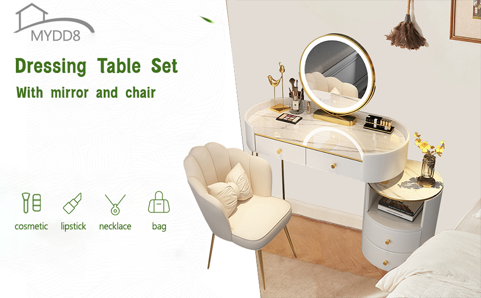 Dressing Table with Lights Mirror，Makeup Vanity Dressing Table with Lights & 4Drawers