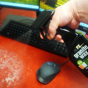 spraying desk, computer online, safe on laminate