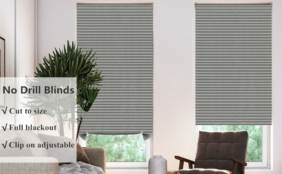 Window Blinds Cordless Blackout No Drill Cut to Size Clip