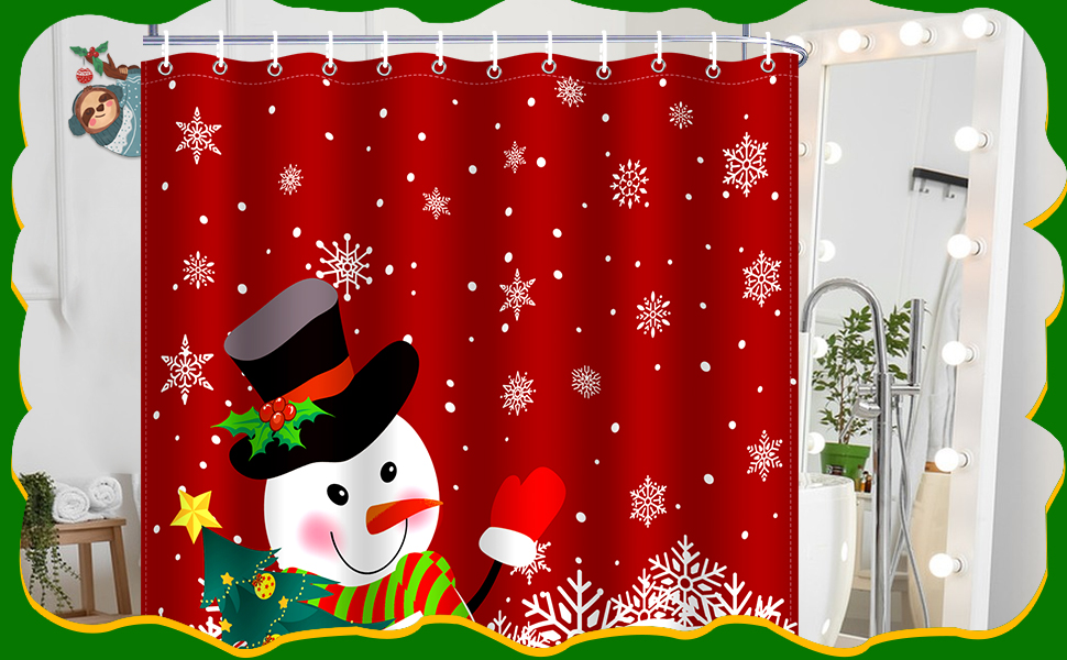 BOARDFEB Christmas Shower Curtain, Red Winter Xmas Tree