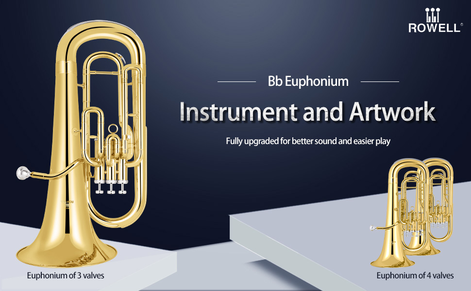 ROWELL Euphonium 3 Valves Bb Brass Lacquer Gold 3 Stainless