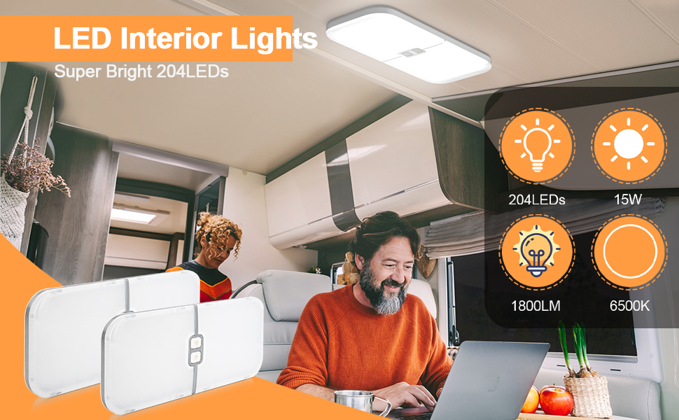 Nusogon 2 Pack RV Lights Interior 1800LM, 3 Color Dimmable