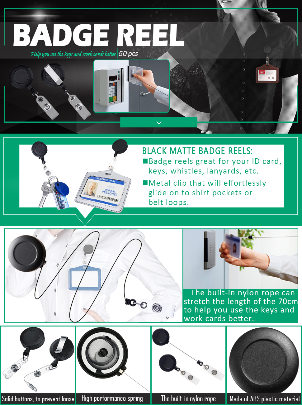 JANYUN 50 Pcs Retractable Badge Reel, Clips Holder Mixed