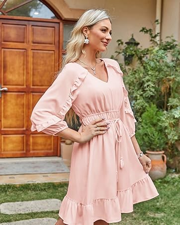 Womens Ruffle Flowy Swing Short Dress