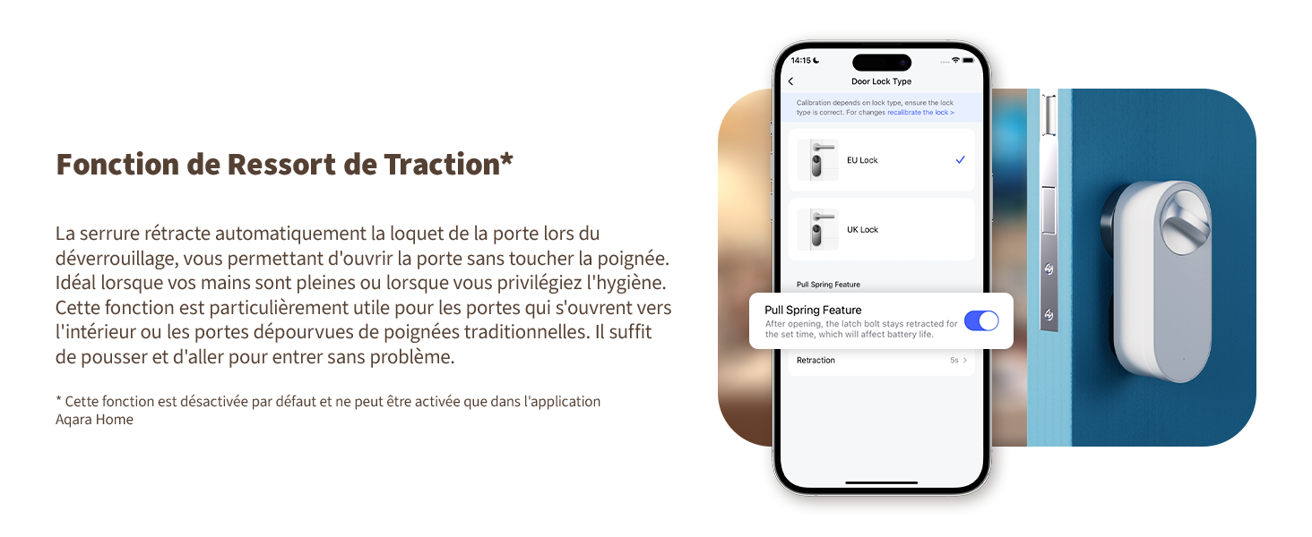 Téléphone portable affichant le texte français « Fonction du Ressort de Traction » avec des informations techniques et des schémas.