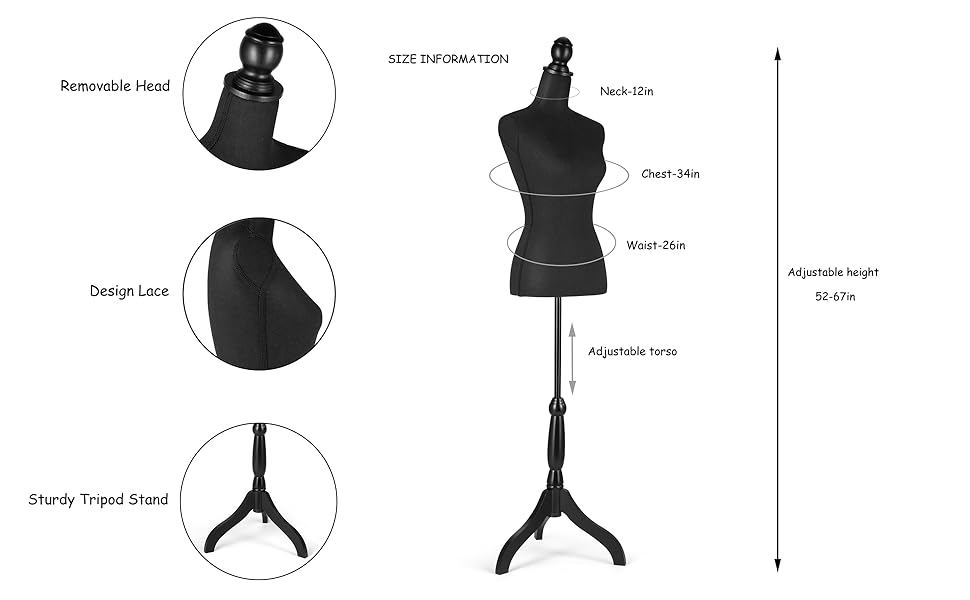 Female Mannequin Torso Dress Form Height Adjustable