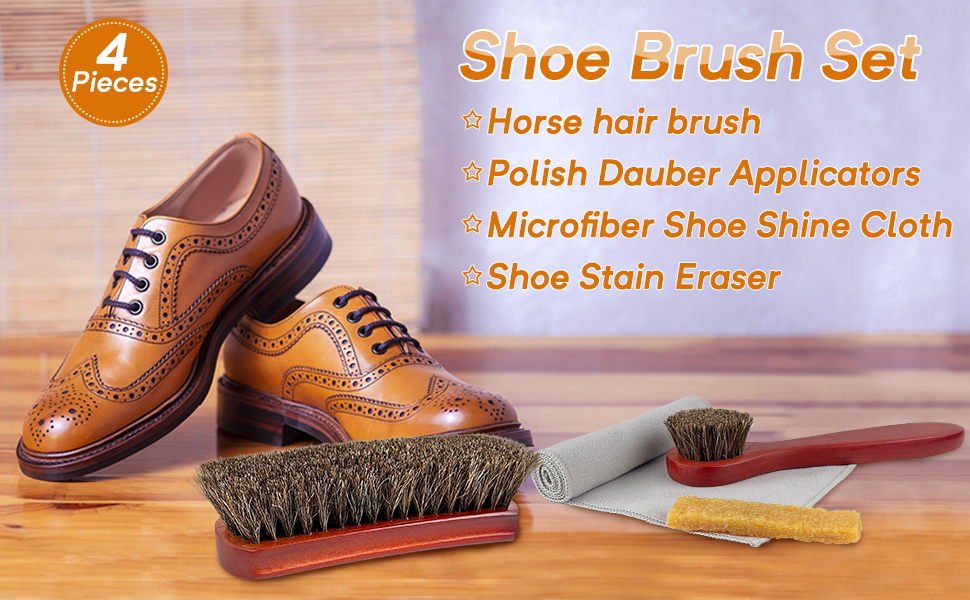 Complete Shoe Brush Shine Kit Includes Horsehair Brush