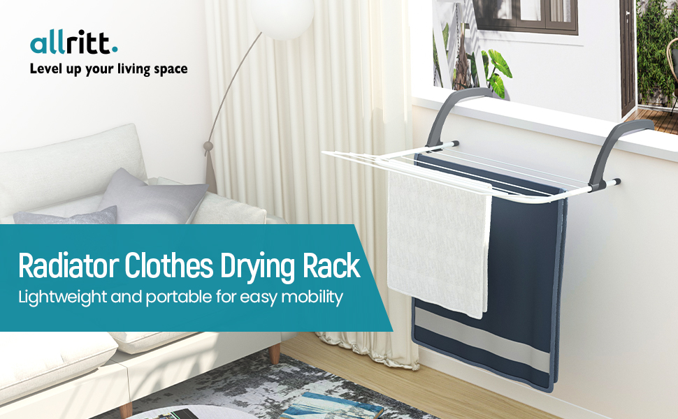 Allritt Radiator Drying Rack, Extendable Clothes Rail 9 Bar Hanging