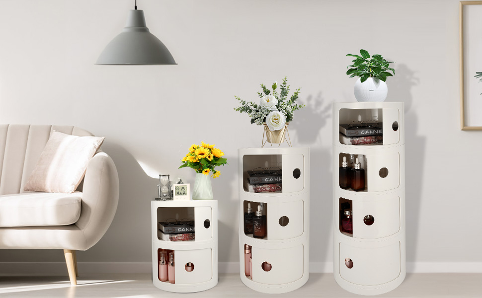 round nightstand,round side table with storage,small space storage,round table with drawer