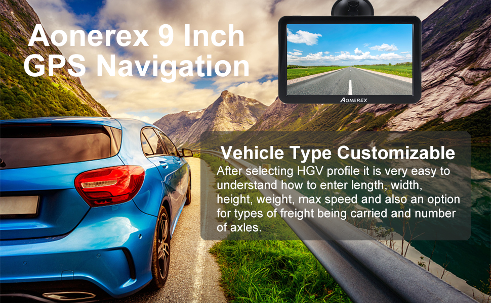 Sat Nav, Aonerex 9 Inch GPS Navigation System PreInstalled Latest UK