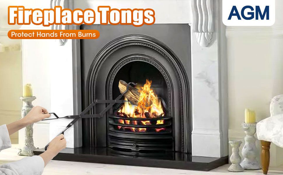 AGM Fireplace Tongs, 26" Fire Pit Accessories Firewood