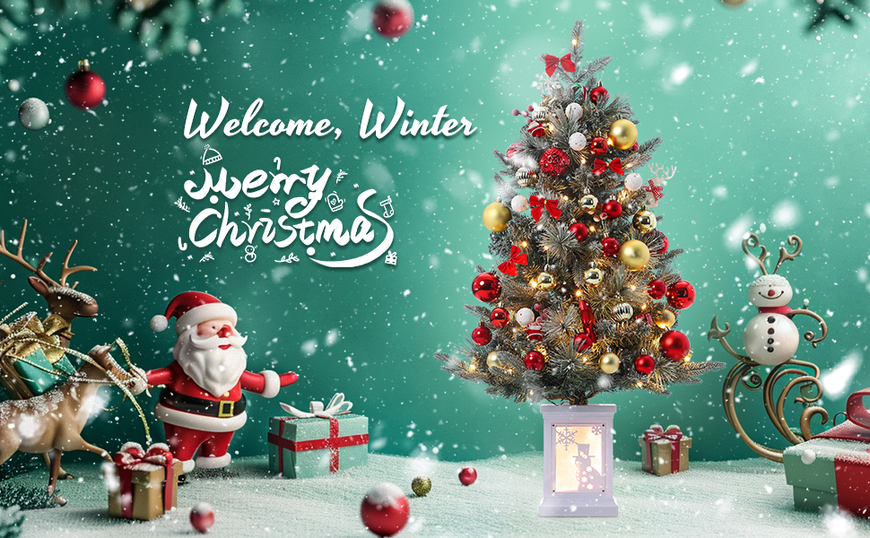 3 Ft Artificial Christmas Snow Flocked Tree, PreLit Mini