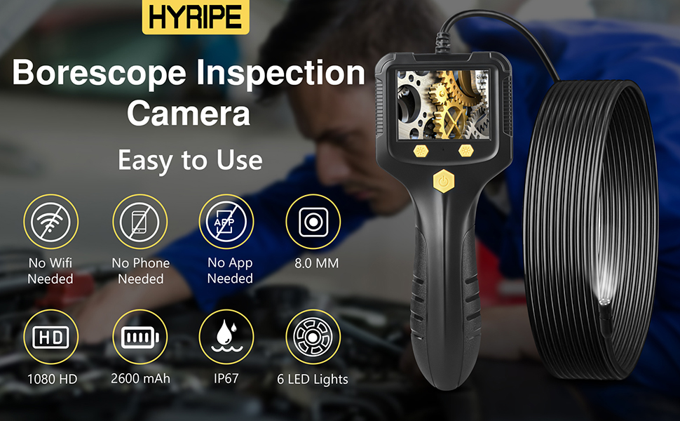 Borescope Inspection Camera with Light, 1080P HD Endoscope