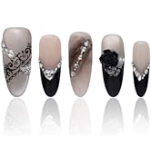 15 PCS Handmade Press On Nails, Press On Nails Medium, Almond Press On Nails, Women Gifts, Black ...