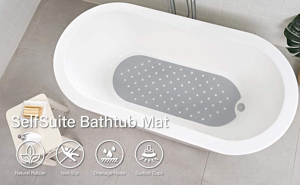 SelfSuite Rubber Bathtub Mat Shower Mat NonSlip, 39x16