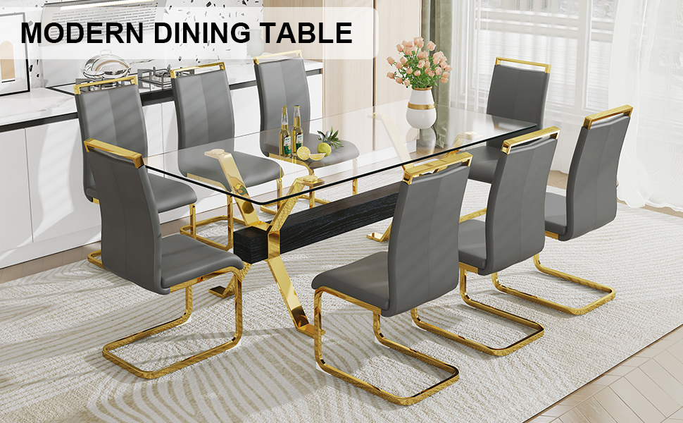 マスターウォール DINING TABLE Amazon.com - Pvillez Glass Dining Table Set for 8, 9 Piece Dining