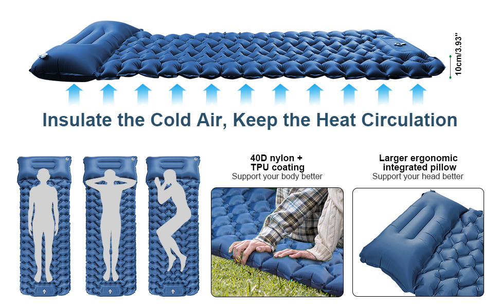 LAMA Single Self Inflating Camping Mat with Pillow, Wide Inflatable