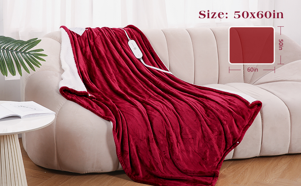Electric Heated Throw Blanket 50" x 60", Soft Flannel Throw