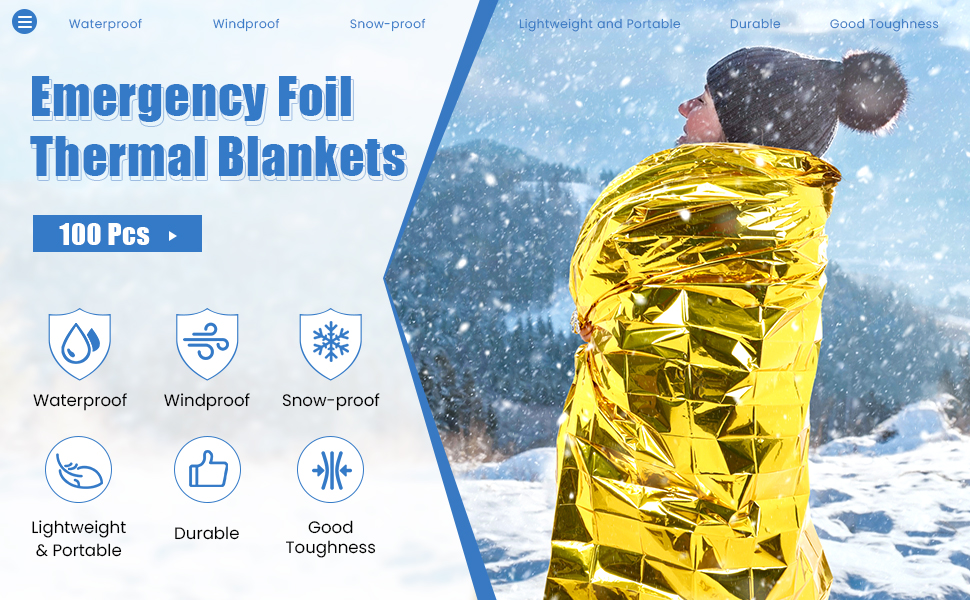 Copkim 100 Pcs Emergency Blankets for Survival Bulk 83 x