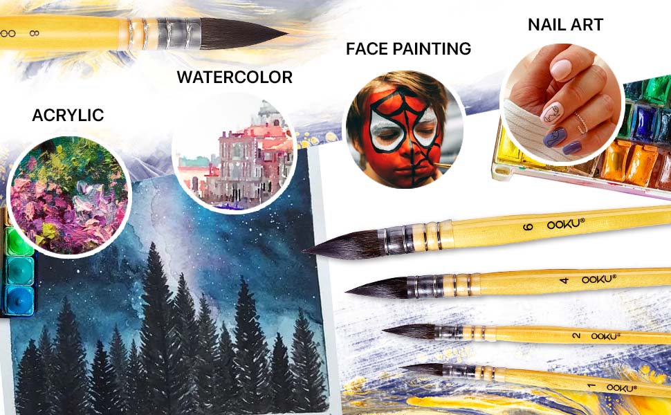 OOKU Professional Quill Brush for Watercolor Painting Real Squirrel Hair Blend