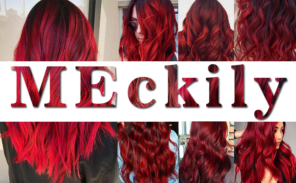 MEckily 22 inch Colored Red Hair Extensions Clip in Kid's Party