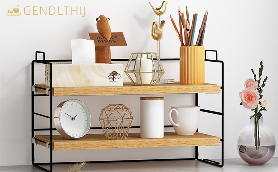 Desktop Shelf Organizer, Small Wood Countertop Bookshelf