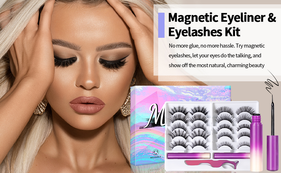 Eyelashes with Eyeliner, 10 Pairs 3D Natural Look