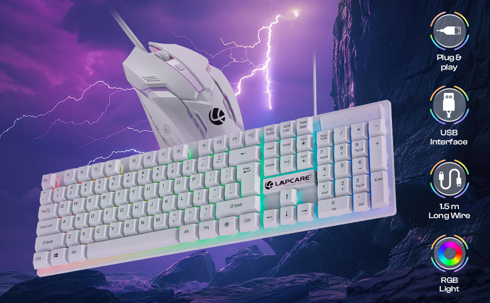 RAPIDO Wired Gaming Keyboard and Mouse Combo with RGB Lighting, Membrane Keys