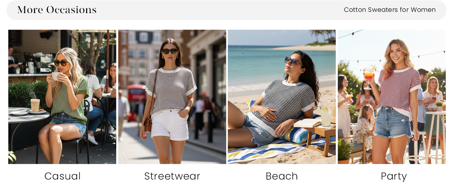 Short Sleeve Sweater for Women Cap Sleeve Striped Pullover Tops