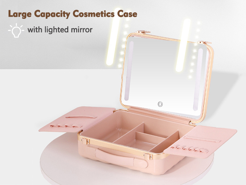 Travel Makeup Case with LED Mirror, Portable Cosmetic Bag