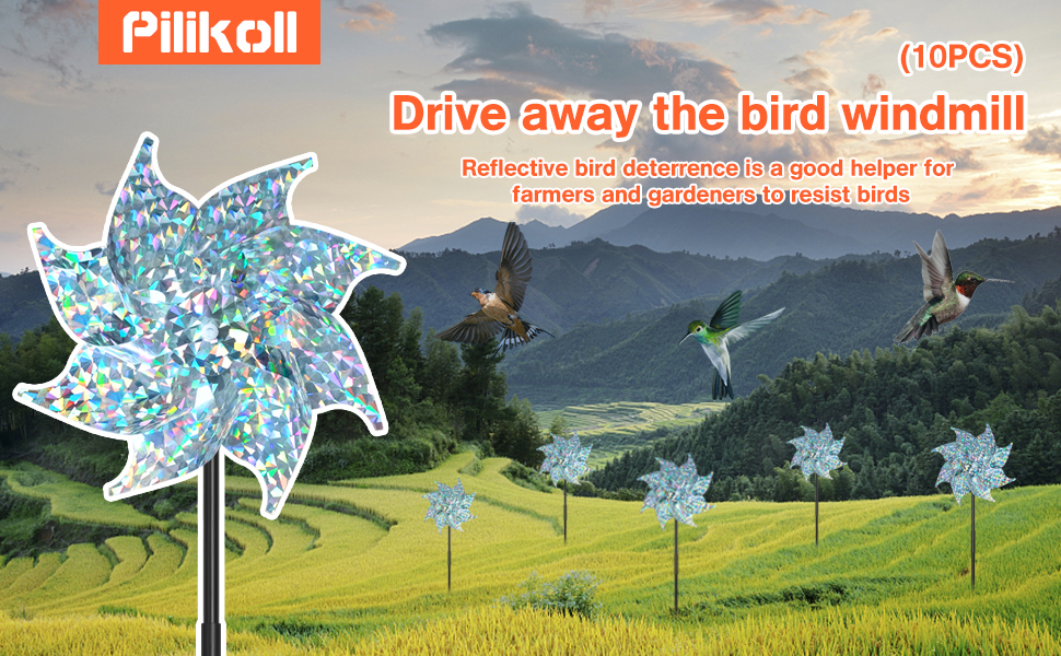 Pilikoll 10 Pcs Bird Repellent Windmills Bird Deterrent Reflective