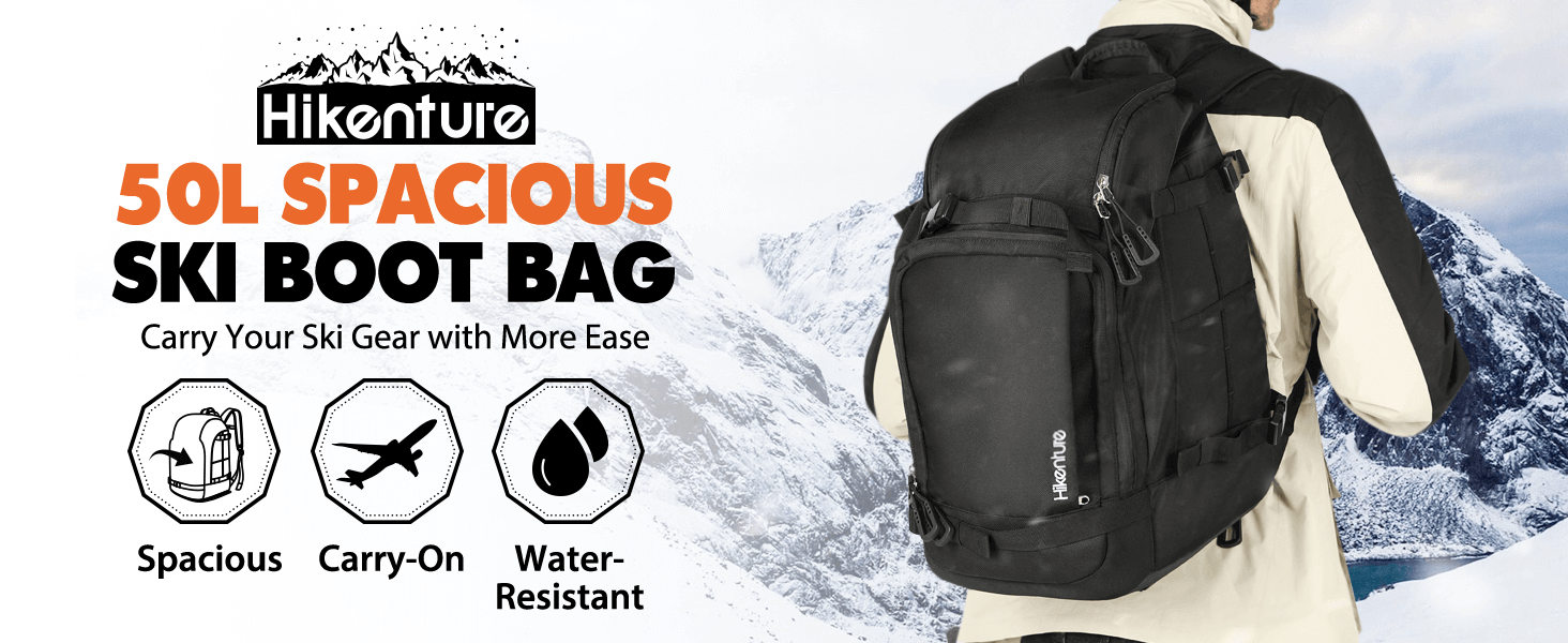 Hikenture Ski Boot Bag Backpack, 50L Padded Ski Bag & Snowboard Boot