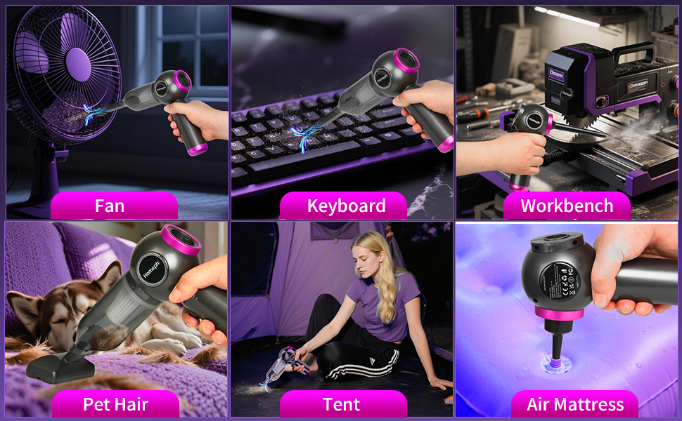 A Handy Cordless Vacuum for Cleaning Pet Hair, Fans, Keyboards, Workbenchs, Tents and Air Inflating 