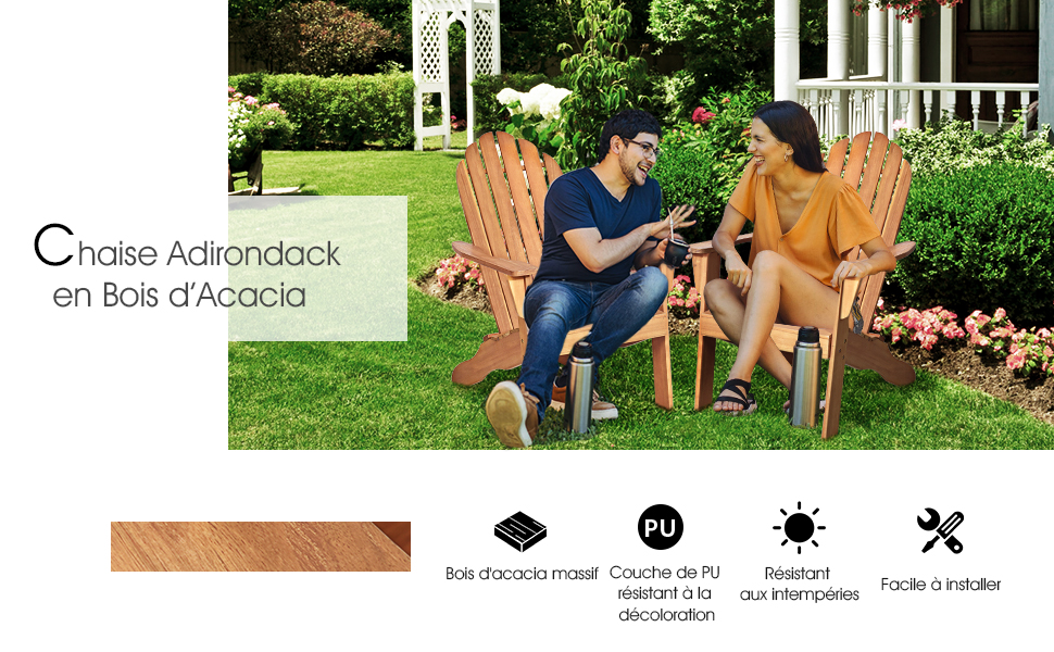 RELAX4LIFE Fauteuil Adirondack En Bois Acacia Massif, Certifié FSC, Résistant Aux Intempéries,Chaise D'Extérieur Charge Max 160 KG Pour Balcon, Terrasse, Plage, Naturel 12 2