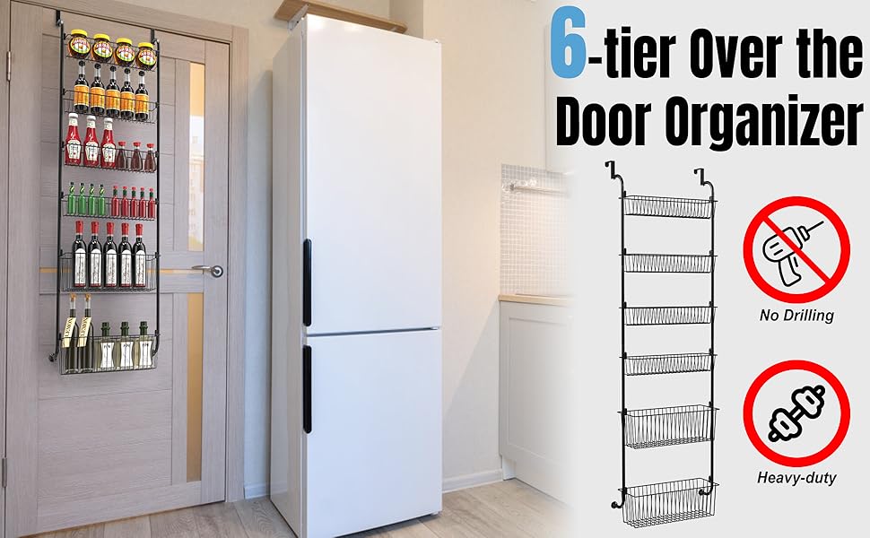 Corodo Pantry Door Organizer, 6Tier Adjustable Over the