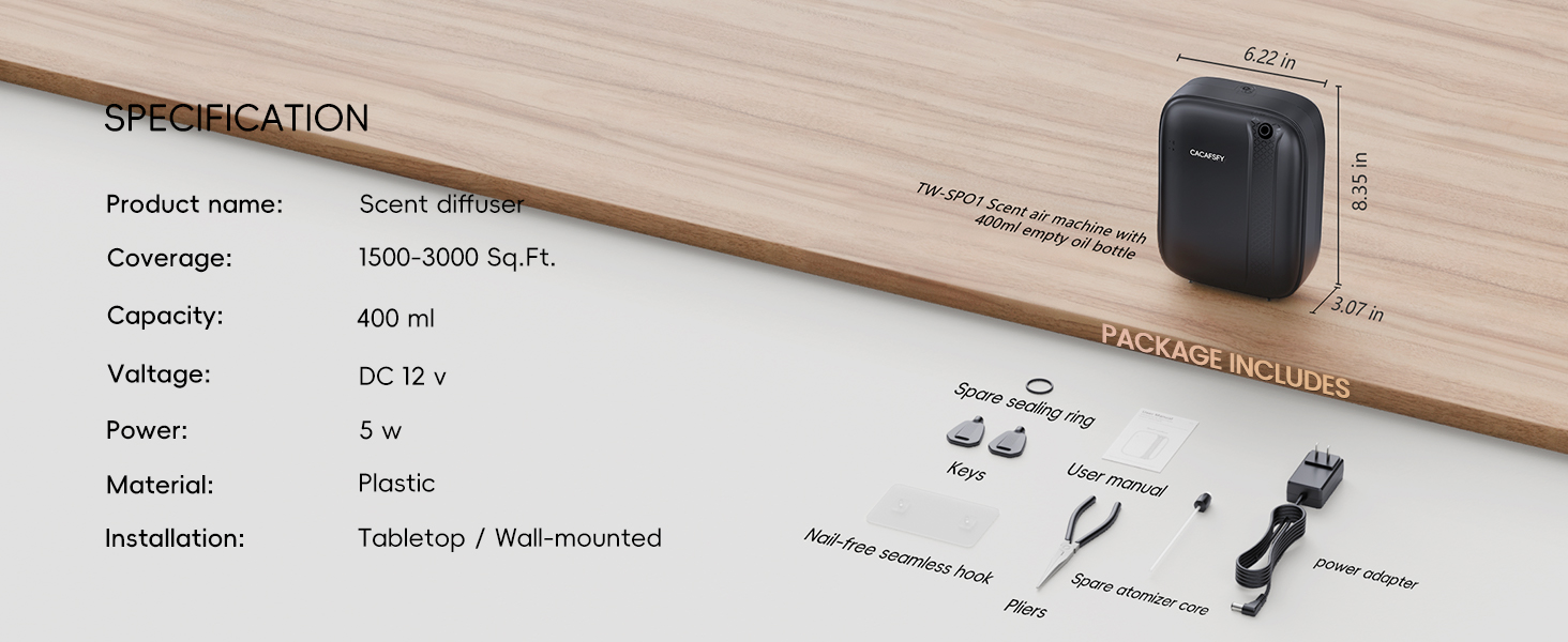 Specification of TW-SP01 scent diffuser machine