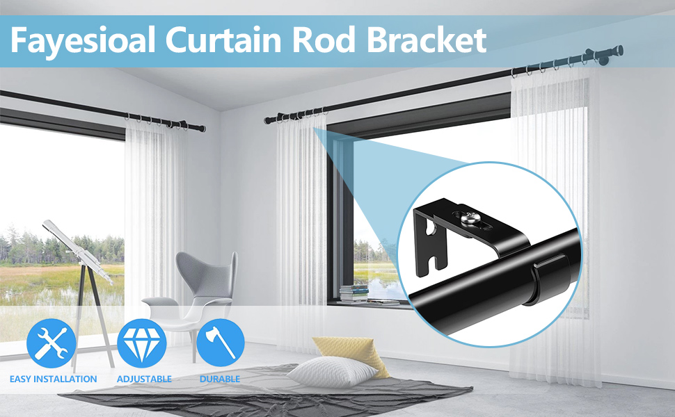 Fayesioal Black Curtain Rod Brackets for Wall,Heavy Duty