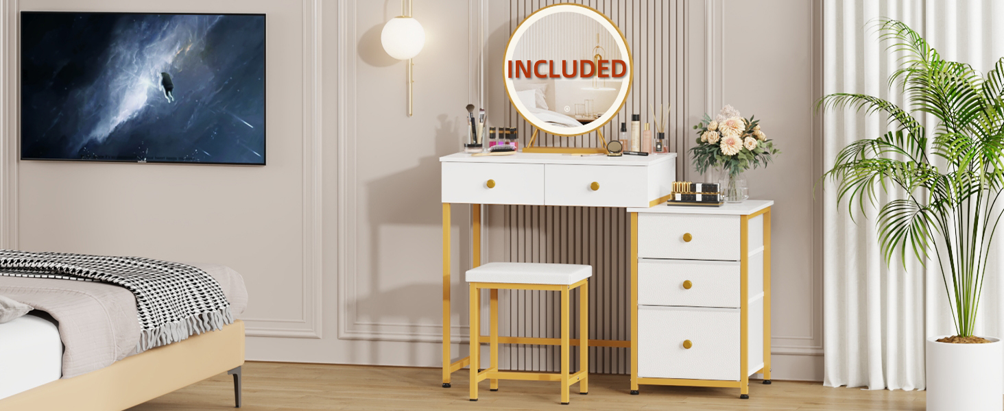 DSAFGGY Vanity Desk with Lighted Mirror, Makeup Vanity with