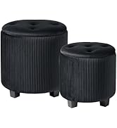 Big Round Ottoman with Storage Set of 2,Upholstered Velvet Vanity Stool for Makeup Multifunctiona...