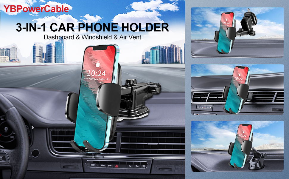 YBPowercable 2023 New Upgraded Phone Car Holder 3 IN 1