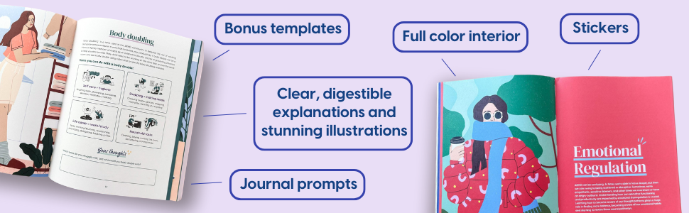 THE ADHD FOCUS FRIEND by Grace Koelma. With templates, full color interior, stickers, prompts, etc
