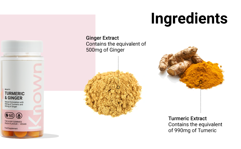 Vegan Turmeric & Ginger Vitamin Gummies by Known Nutrition 60 Twoa