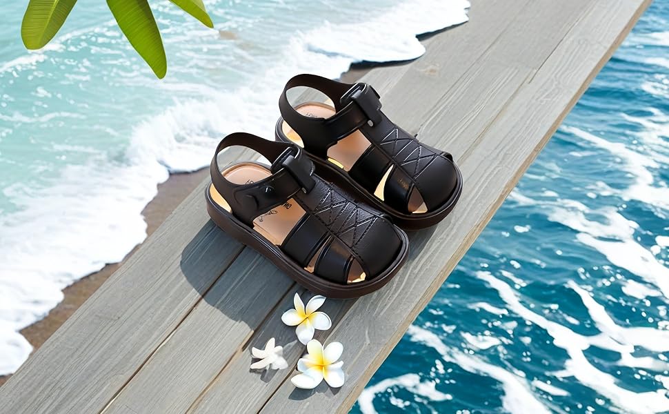 boys leather sandals kids non-slip beach shoes genuine leather comfortable soft sole outdoor toddler