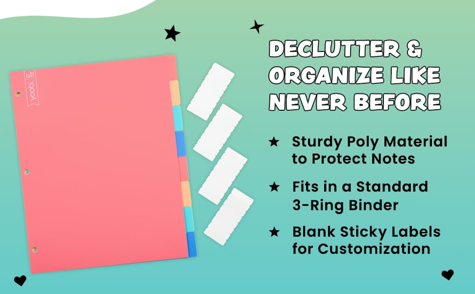 Yoobi 1 Inch Binder & 8Tab Divider Set 4 Pk of 3Ring