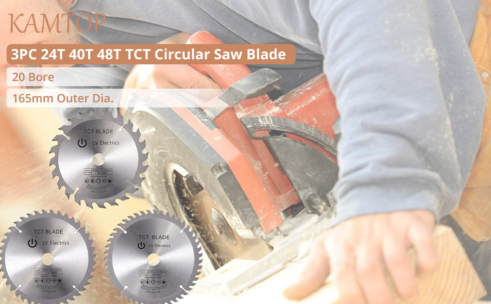 Fugen 3PCS Circular Saw Blades 165mm x 20mm 24Tooth 40Tooth 48Tooth Saw