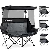 Huskfirm Double Camping Chair with Canopy Shade Folding Double Beach Chair with Adjustable Canopy...