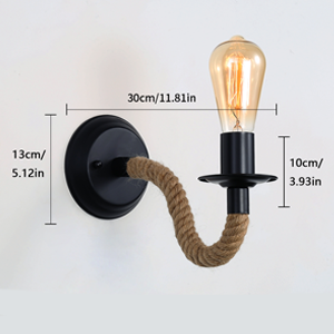 2 Paquetes De Apliques De Pared Vintage, Lámpara De Pared De Cuerda De Cáñamo, Luz De Pared Interior Retro E27 Para Pasillo, Loft, Dormitorio, Cafetería, Bar (sin Bombilla) 13 1