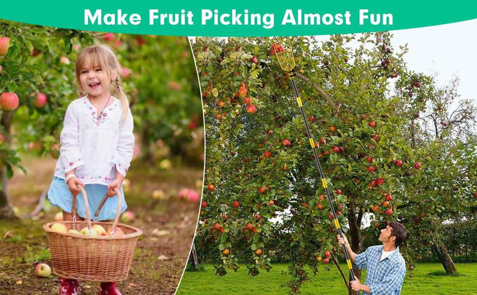 DAKEPOLE Fruit Picker, 10FT Heavy Duty Fruit Picker Tool with Basket, Adjustable